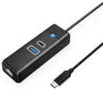 Orico PW3UR25-C3 3-pordiline USB jaotur 1x USB-A 3.0 1x USB-C 3.0 1x RJ45 2.5G Ethernet 1.8 m - must