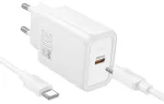 HOCO N60 reisilaadija | 20W | PD, QC | USB-C | USB-C kuni USB-C kaabliga komplektis | valge