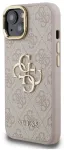 Guess PU 4G Metal Logo statiiviga ja kaameraraamiga &uuml;mbris telefonile iPhone 15, roosa