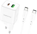 Borofone BN7 reisilaadija | 20W | PD, QC | USB-A, USB-C | USB-C kuni USB-C kaabliga komplektis | valge