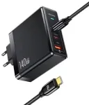 USAMS T52 reisilaadija | 140W | PD | USB-C, USB-A | USB-C kuni USB-C kaabliga komplektis | must