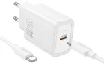 Telefonialaadija Hoco USB C QC PD 30W + kaabel USB C kuni USB C N62 valge