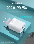 iKaku KSC-501 2in1 25W PD QC3.0 Type-C pesa ja USB kiire v&otilde;rgulaadija, valge