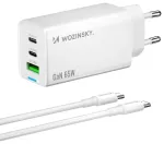Wozinsky GaN 65W Charger reisilaadija | 65W | GaN | USB-C, USB-A | USB-C kuni USB-C kaabliga komplektis | valge