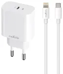 Maxlife MXTC-06-20C v&otilde;rgulaadija | 20W | PD, QC | USB-C | komplektis USB-C kuni Lightning kaabel | valge