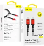 Blavec Raptor CRA-CC3BR025 andmeedastus- ja laadimiskaabel | USB-C kuni USB-C | PD | 60W | 0.25m | must, punane