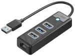 Orico PW3UR25-U3 USB jaotur 4-portiline 3x USB-A 3.0 1x RJ45 2.5G Ethernet 1.8m - Must