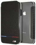 BMW BMTRBKI65PUCARTCBK iPhone XS Max raamat-t&uuml;&uuml;pi kate, must Carbon Tricolor Stripe