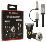 Ferrari FEBCCCBUNBK autolaadija | 10,5 W | MFI | USB-A, Micro USB, Lightning | komplektis Micro USB / Lightning kaabel | must
