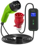 Qoltec Mobiilne EV laadija reguleeritava 2in1 Type2-ga | 11kW | CEE 32A | LCD | 3 faasiline | Kaasaskantav | Wallbox | 5m