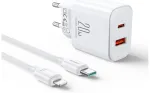 Joyroom JR-TCF05 20W USB-C | USB-A kiirlaadija - valge + USB-C - Lightning 1m