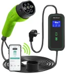 Qoltec Mobiilne EV laadija reguleeritava 2in1 Type2-ga | 3.5kW | 230V | SCHUKO 16A | Wi-Fi | LCD | Kaasaskantav | Wallbox | 5m