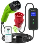 Qoltec Mobiilne EV laadija reguleeritava 2in1 Type2-ga | 7kW | 230V | CEE 32A | Wi-Fi | LCD | Kaasaskantav | Wallbox | 5m