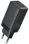 USAMS Sandru Series CC180 reisilaadija | 65W | GaN, PD3.0, QC3.0 | USB-C, USB-A | must