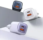 USAMS CC254 seinalaadija | 30W | GaN | USB-C, USB-A | must