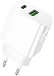 Rock T43 reisilaadija | 20W | PD, QC | USB-C, USB-A | valge
