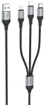 Hoco X102 3-in-1 andmeedastus- ja laadimiskaabel | USB-A kuni Lightning, Micro USB, USB-C | 12W | 1m | must