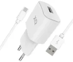 XQISIT Charger reisilaadija | 12W | USB-A, USB-C | USB-A kuni USB-C kaabliga komplektis | valge