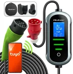 Qoltec mobiilne EV elektriauto laadija 2-in-1 Type 2 reguleerimisega | 7kW | 230V | CEE 32A | Wifi | TUYA | SMART LIFE | LCD | Portatiivne | Wallbox | 5m