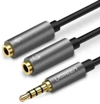 UGREEN 3,5 mm isane kuni topelt 3,5 mm emane k&otilde;rvaklappide jagaja (tumehall)