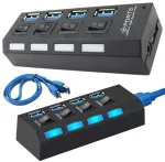 Goodbuy adapter (jagaja) USB 3.0-lt 4 x USB 3.0-le | 5Gbps eraldi sisse/v&auml;lja nuppudega, must