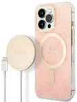Guess GUBPP13LH4EACSP &uuml;mbris + laadija iPhone 13 Pro jaoks, roosa | k&otilde;va &uuml;mbris 4G Print MagSafe