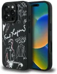 Karl Lagerfeld Grained Pattern & Logo telefoni &uuml;mbris MagSafe toega iPhone 16 Pro must