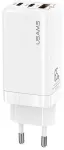 USAMS CC110TC02 reisilaadija | 65W | QC | USB-C, USB-A | valge