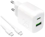 Puro PROLITE reisilaadija | 25W | USB-A, USB-C | USB-C kuni USB-C kaabliga komplektis | valge