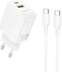Borofone BN27 Fuente reisilaadija | 20W | PD, QC, PPS | USB-A, USB-C | USB-C kuni USB-C kaabliga komplektis | valge