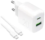 Puro PROLITE reisilaadija | 20W | USB-A, USB-C | USB-C kuni USB-C kaabliga komplektis | valge