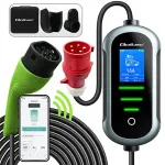 Qoltec Mobiilne EV elektriauto laadija 2-in-1 Type 2 reguleerimisega | 22kW | 400V | CEE 32A | Wi-Fi | TUYA | SMART LIFE | LCD | Kaasaskantav | 7m