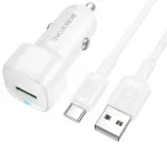 Borofone BZ34 Cloud autolaadija | 18W | QC | USB-A, USB-C | USB-A kuni USB-C kaabliga komplektis | valge