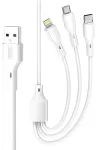 XO NB230 3-in-1 andmeedastus- ja laadimiskaabel | USB-A to Lightning, USB-C, Micro USB | 15W | 1m | valge
