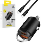 Blavec BS-02B-C Aero autolaadija | 30W | PD, QC | USB-A, USB-C | USB-C kuni USB-C kaabliga komplektis | must