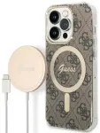 Zestaw Guess GUBPP14LH4EACSW Case+ Charger iPhone 14 Pro 6,1" brązowy|brown hard case 4G Print MagSafe