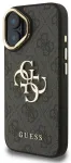 Guess PU 4G Metal Logo Stand kaamera raamiga &uuml;mbris iPhone 16 jaoks, must
