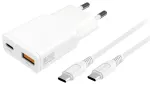 4smarts PDPlug Slim Duos reisilaadija | 20W | PD, GaN | USB-C, USB-A | USB-C kuni USB-C kaabliga komplektis | valge