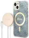 Zestaw Guess GUBPP14MH4EACSB Case+ Charger iPhone 14 Plus | 15 Plus 6.7" niebieski|blue hard case 4G Print MagSafe