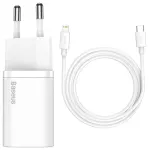 Baseus TZCCSUP-B02 reisilaadija | 20W | USB-C | koos Lightning kaabliga komplektis | valge