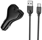 Borofone autolaadija BZ35 Leader - 2 x Type C + USB - PD 30W koos USB-st Type C kaabliga, must