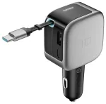 Cuktech CC903P autolaadija | 100W | USB-C, USB-A | sisseehitatud tagasikerituva USB-C kaabliga (70 cm) | hall