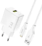 Dudao A23LEU reisilaadija | 12W | GaN | USB-A | USB-A kuni Lightning kaabliga komplektis | valge