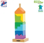 Woody 91102 Arendav v&auml;rviline &ouml;kopuidust torn-p&uuml;ramiid - konstruktor (9tk) lastele alates 2 eluaastast + (9x26cm)