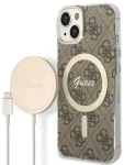 Zestaw Guess GUBPP14MH4EACSW Case+ Charger iPhone 14 Plus | 15 Plus 6.7" brązowy|brown hard case 4G Print MagSafe