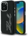 Karl Lagerfeld FW Grained Signature Logo telefoni &uuml;mbris iPhone 16 Pro must