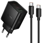 Telefonialaadija Hoco 2x USB C + USB A QC3.0 PD 3A 65W + andmekaabel USB C kuni USB C N75 must