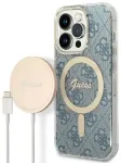 Zestaw Guess GUBPP14XH4EACSB Case+ Charger iPhone 14 Pro Max 6,7" niebieski|blue hard case 4G Print MagSafe