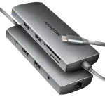 Axagon HMC-8HLSA jaotur USB-C kuni 3x USB 3.0 | HDMI | SD | microSD | RJ45 | 3.5mm | 100W