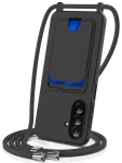 TPU phone case with card holder and crossbody lanyard for Samsung Galaxy A37 (A376) black